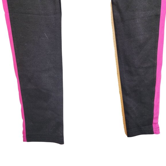 Black Pink Womens Athletic Leggings  Side Stripes Size L Iris Basic Stretchy - Picture 8 of 9